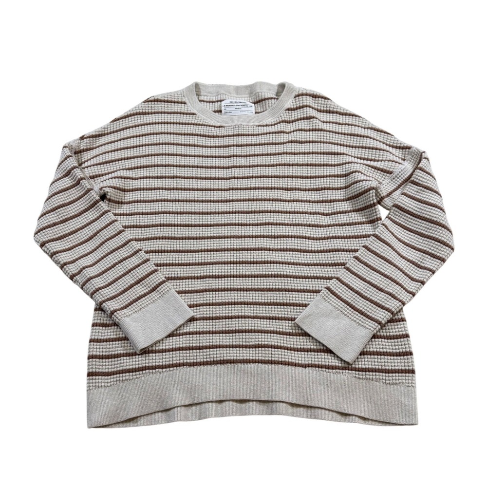 REI Co-op Waffle Knit Sweater Cream Stripe Thermal Heritage Cabin Granola M